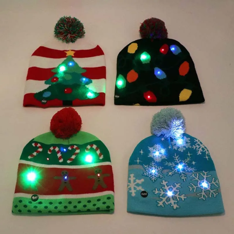 LED Christmas Tree Snowflake Light-up Christmas Knitted Hat