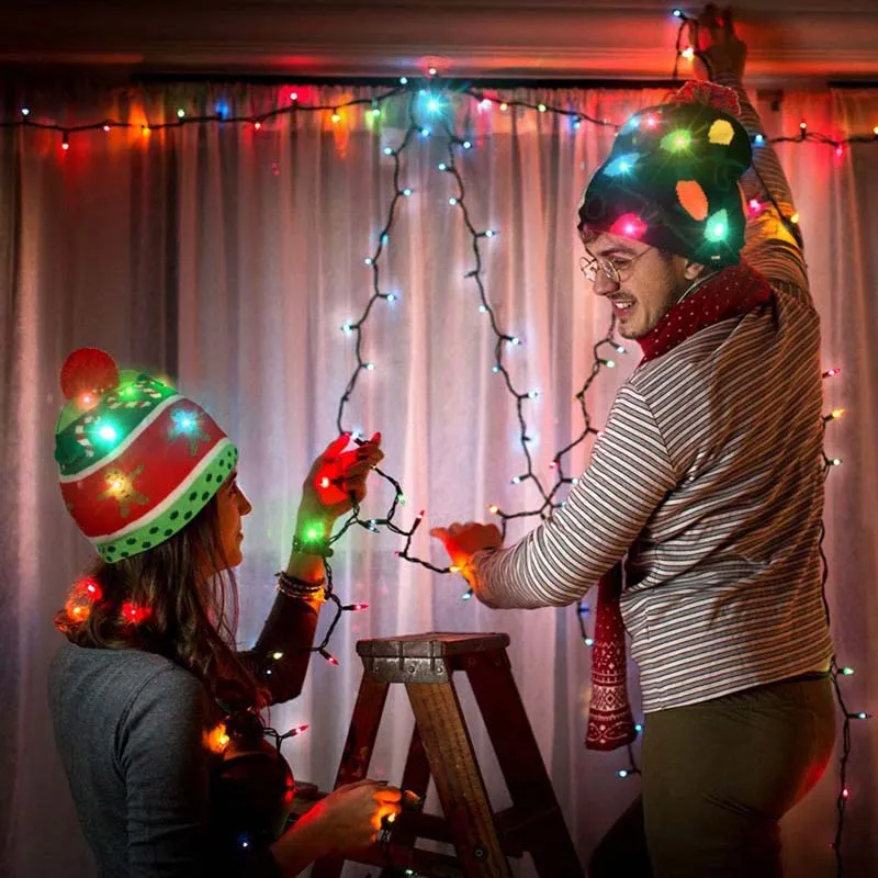 LED Christmas Tree Snowflake Light-up Christmas Knitted Hat