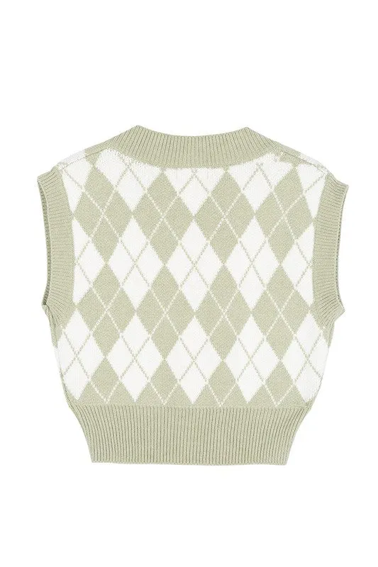 LILOU Knitted Argyle Sweater Vest