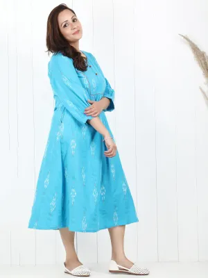 Maira Blue Ikat Cotton Yoke Dress