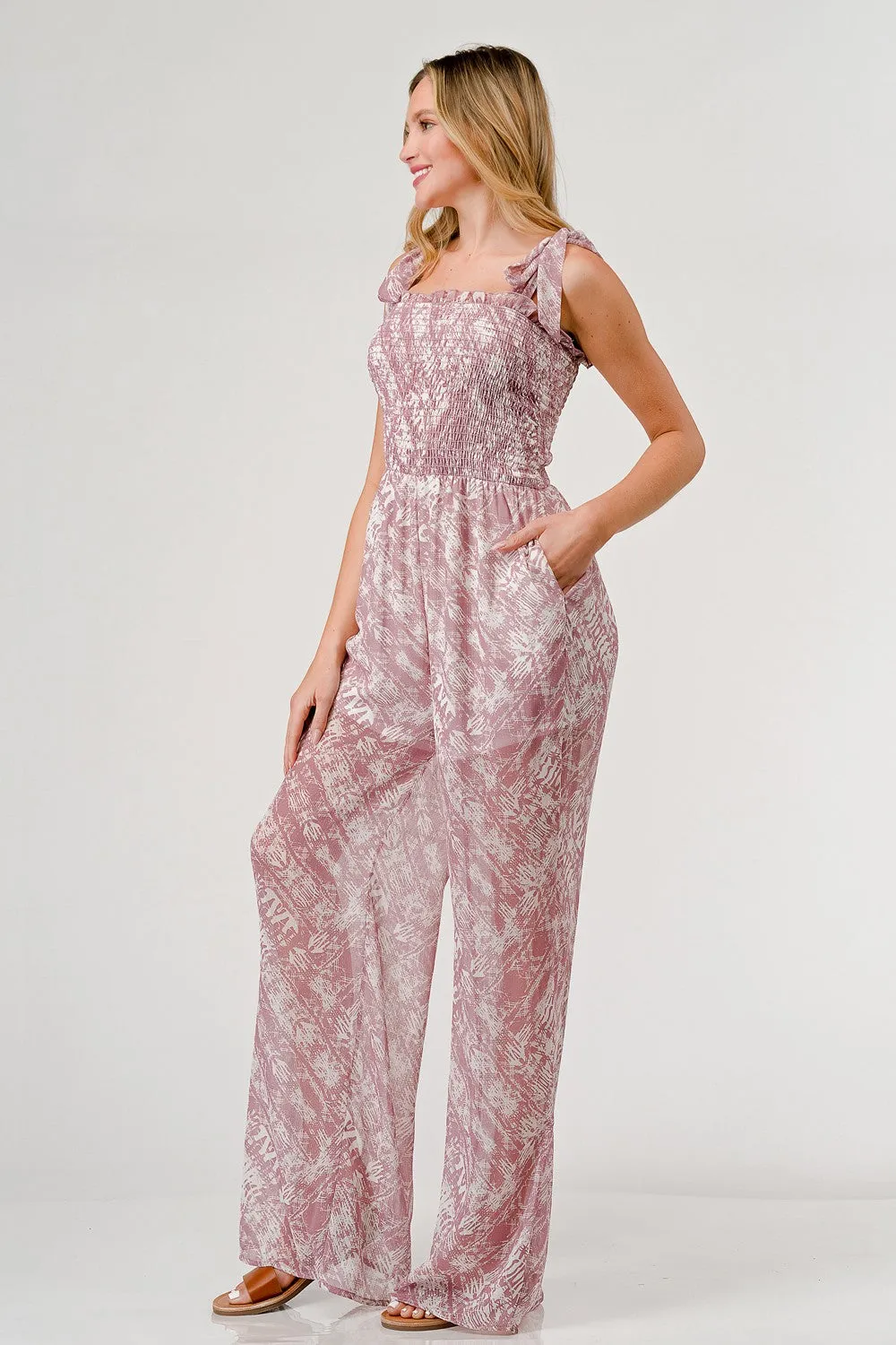 Mauve Smocked Jumpsuit