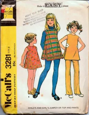 McCall's 3281 Girls Back Zippered Jumper Dress Top Bell Bottom Pants Vintage 1970's Sewing Pattern