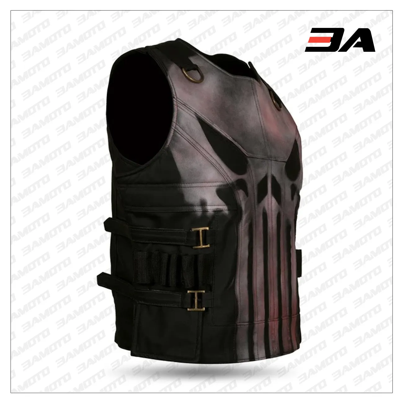 Men's Black Punisher Skull Faux Leather Vest