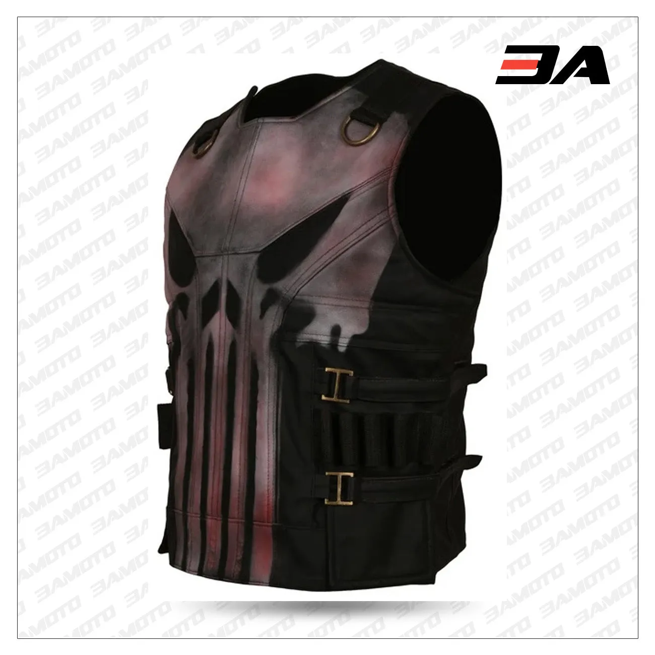 Men's Black Punisher Skull Faux Leather Vest