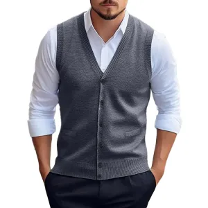 Men's Casual Solid Color Knitted Cardigan Vest 96080419X