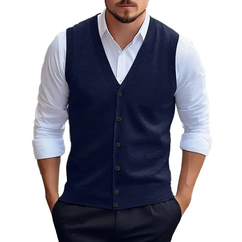 Men's Casual Solid Color Knitted Cardigan Vest 96080419X