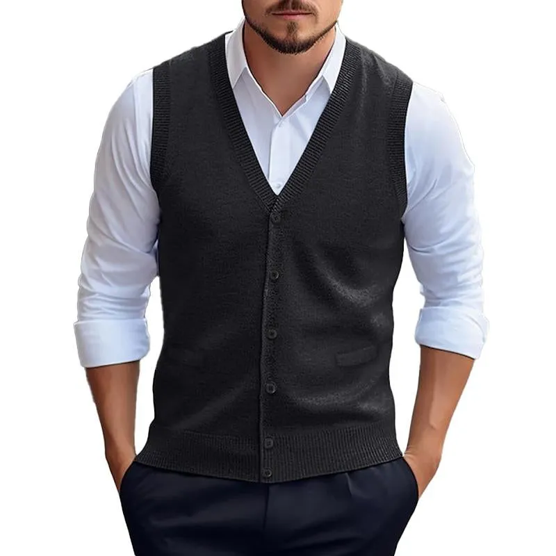 Men's Casual Solid Color Knitted Cardigan Vest 96080419X