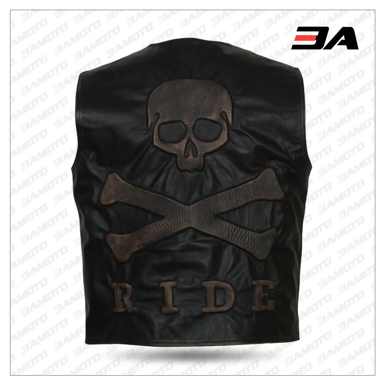 Mens Skull Embossed Leather Vest