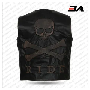 Mens Skull Embossed Leather Vest