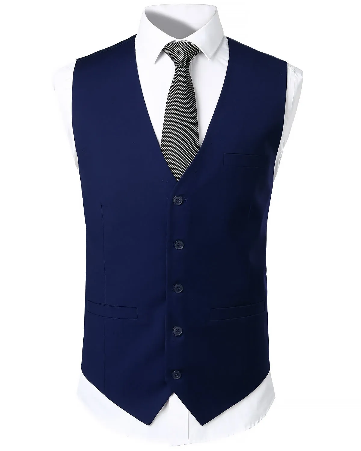 Mens V-Neck Formal Suit Vest Slim Fit Dress Vest Wedding Waistcoat for Tuxedo