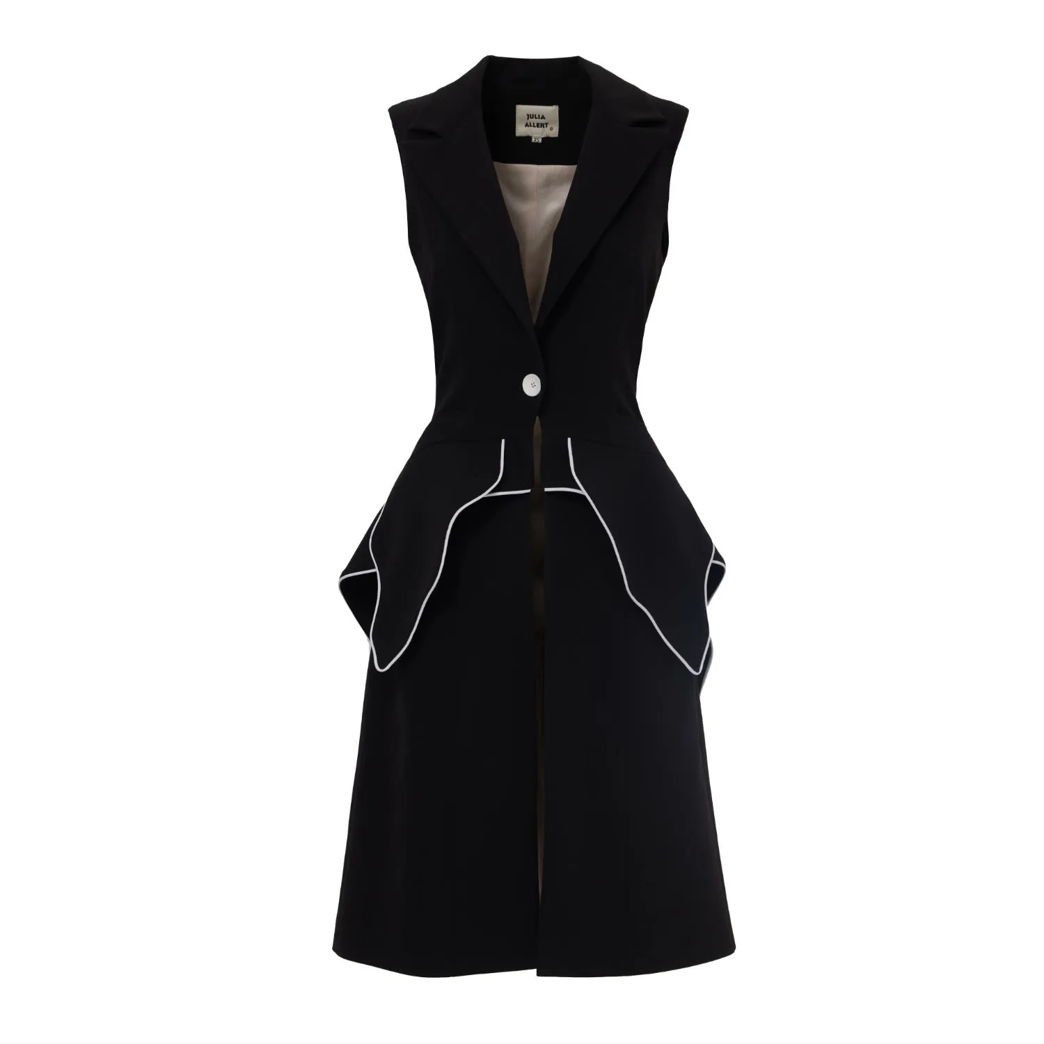 Modern Elegant Deep V-Neck Vest With Peplum Detail Black