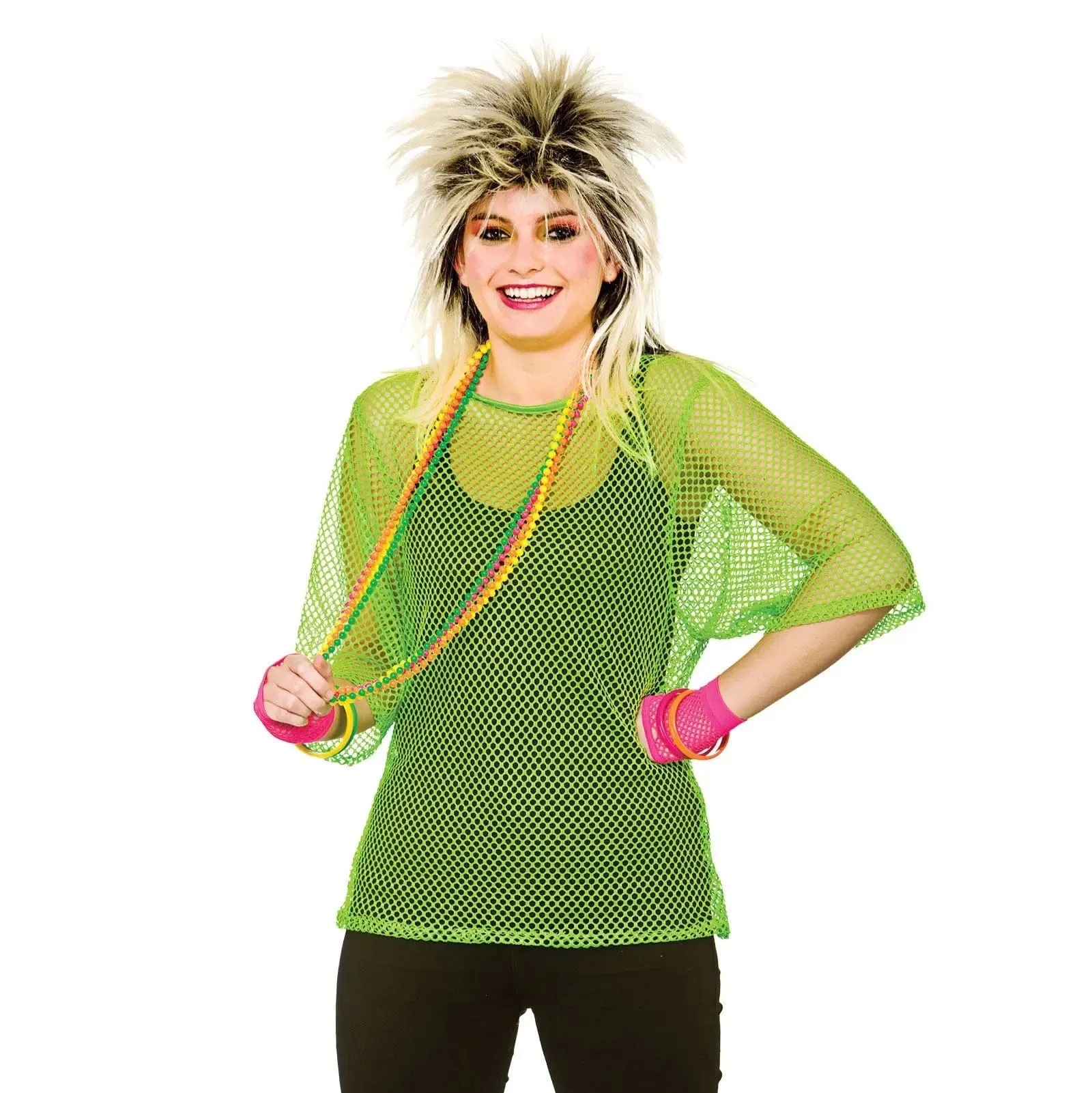 Neon Mesh Top 80s Retro Net Festival Hen Fancy Dress