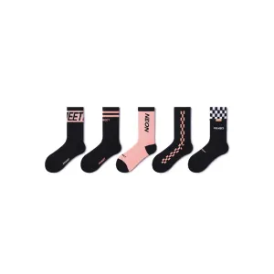 Neon Pink All-season Women 5pcs Crew Socks Set