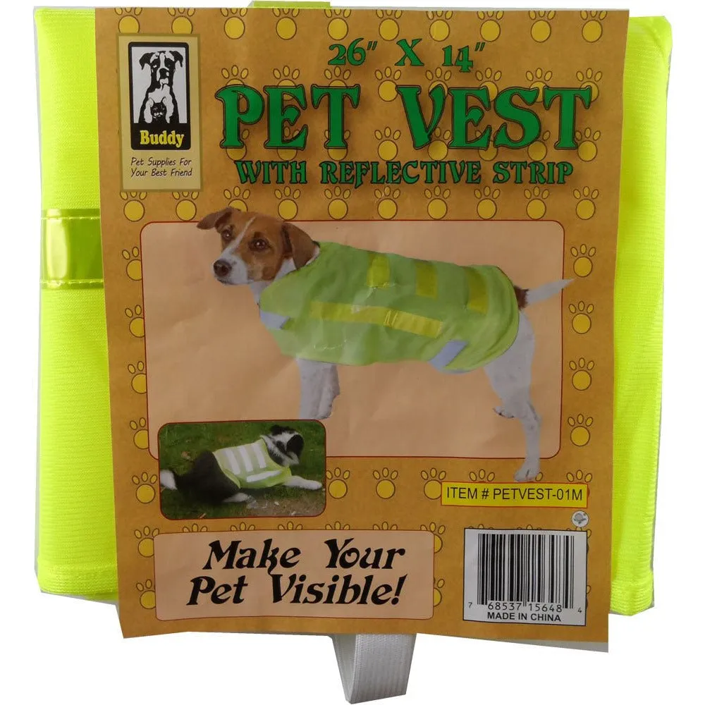 Neon Yellow Medium Pet Vest With Reflective Strips  - PETVEST-01M