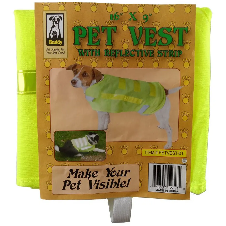 Neon Yellow Pet Vest With Reflective Strips For Smaller Dog 9"L x 16" W  - PET-12621