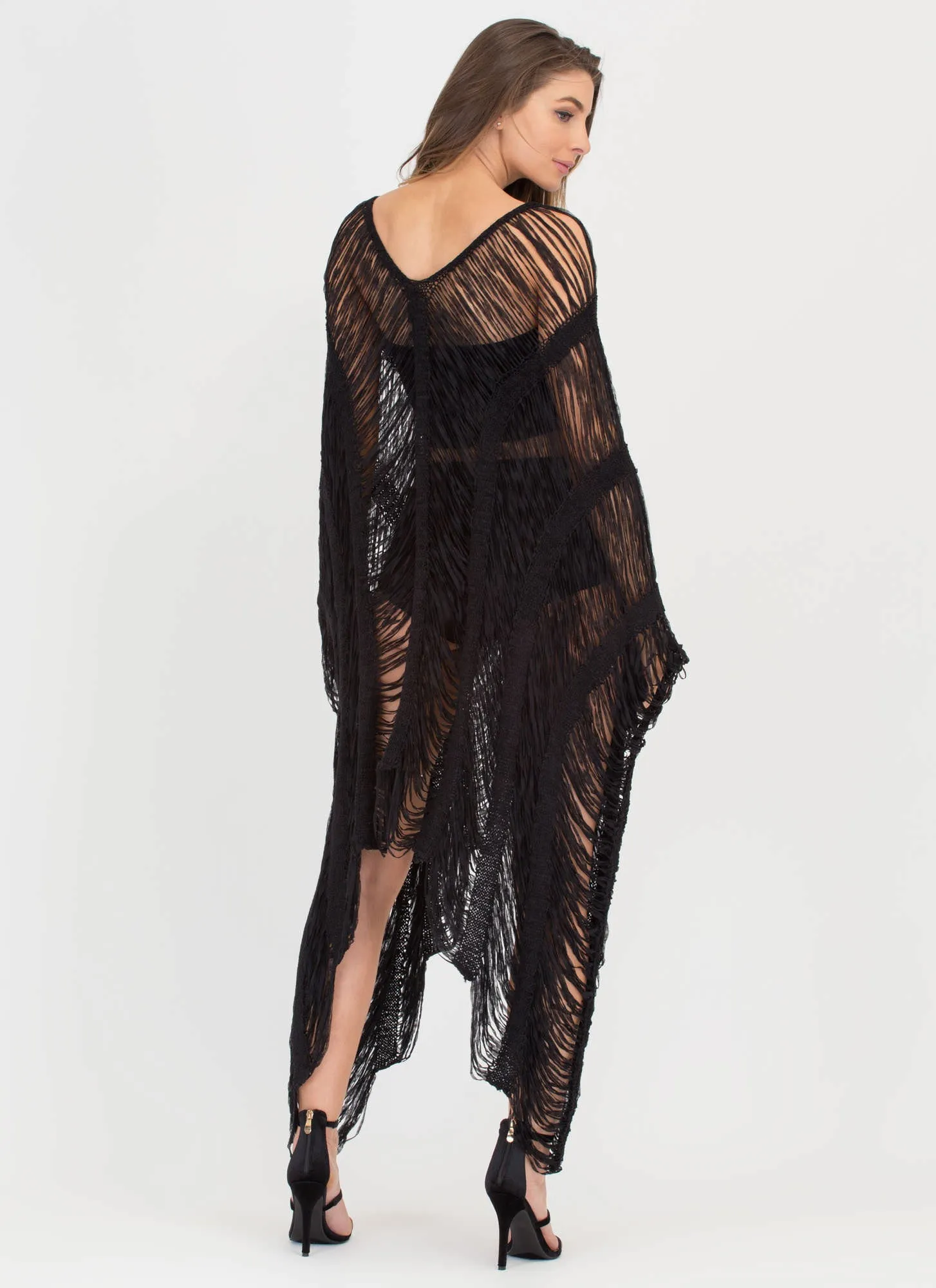 New Story Shredded Sheer High-Low Dress