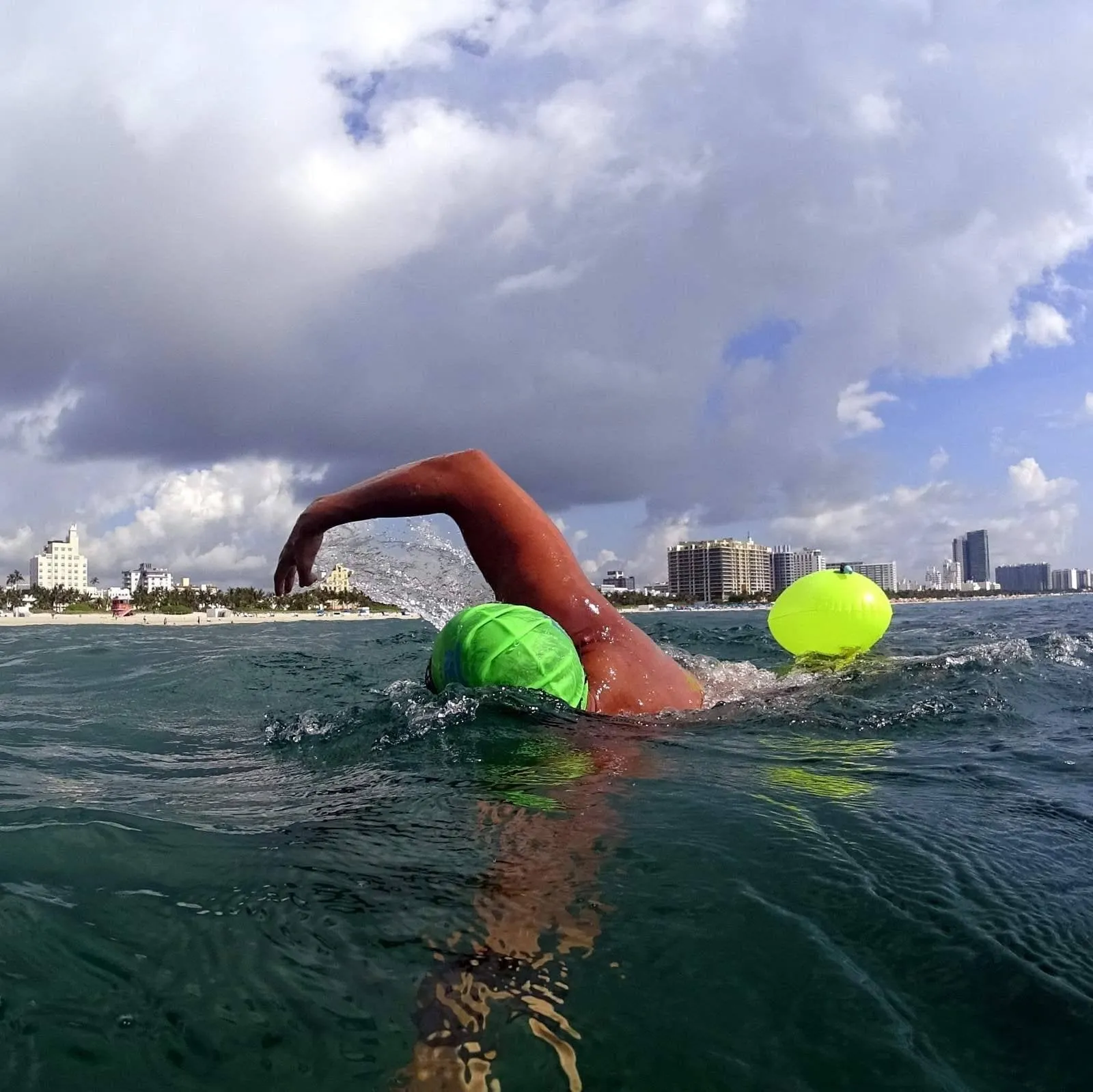 New Wave Swim Bubble for Open Water Swimmers and Triathletes - Fluo Green Triathlon Swim Buoy (No Drybag)