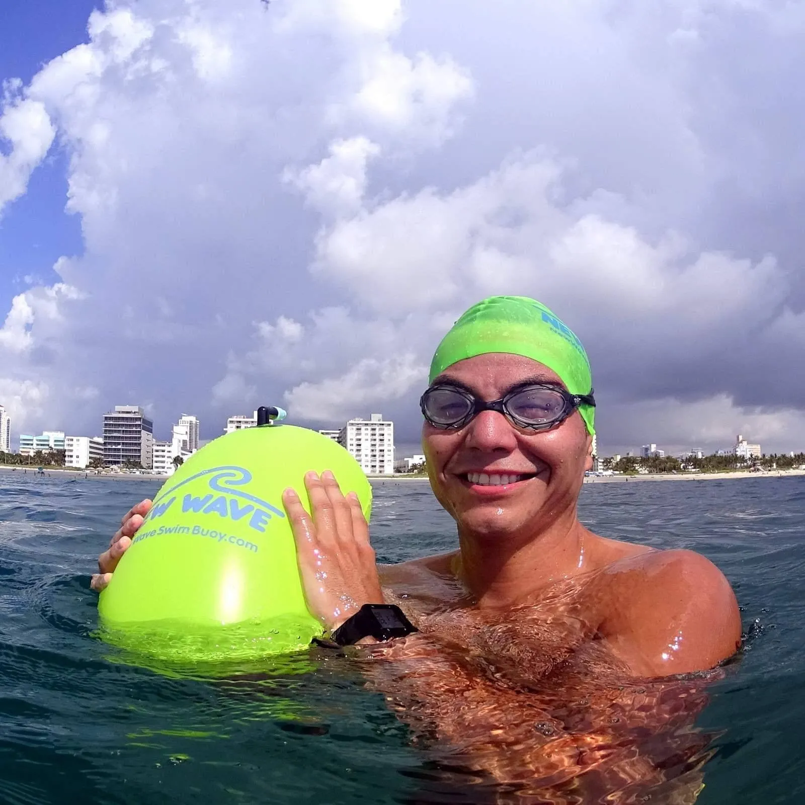 New Wave Swim Bubble for Open Water Swimmers and Triathletes - Fluo Green Triathlon Swim Buoy (No Drybag)