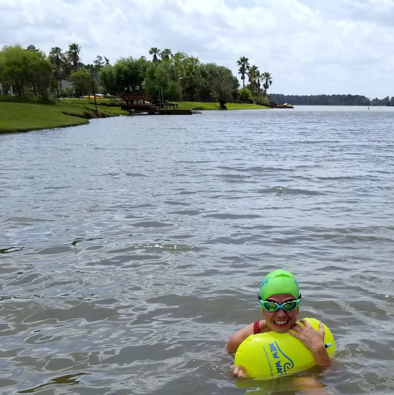 New Wave Swim Bubble for Open Water Swimmers and Triathletes - Fluo Green Triathlon Swim Buoy (No Drybag)