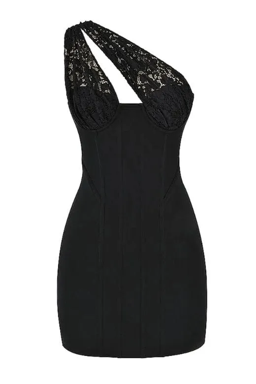 Peta Bodycon Lace Mini Dress - Classic Black