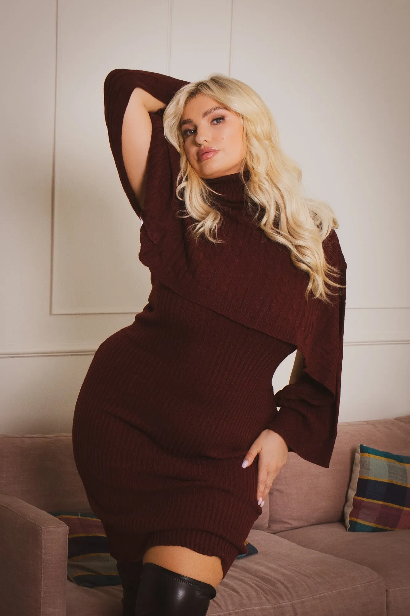 Plus Size Chianne  Sweater Matching Set - Burgundy