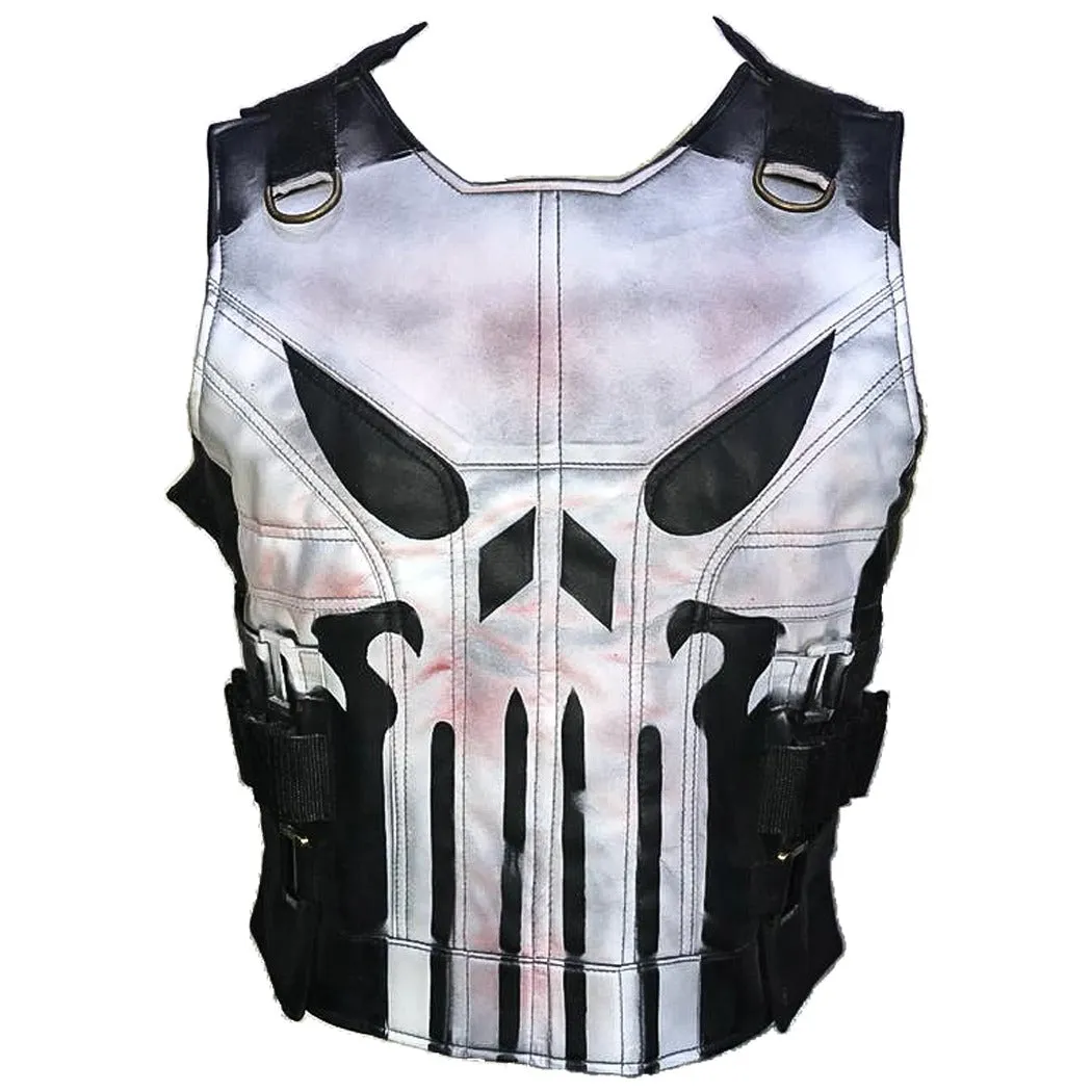 Powerful Men's Black Leather Punisher Vest - John Bernthal Season 2 Edition