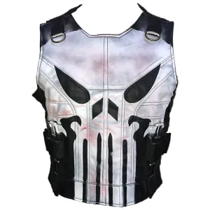 Powerful Men's Black Leather Punisher Vest - John Bernthal Season 2 Edition