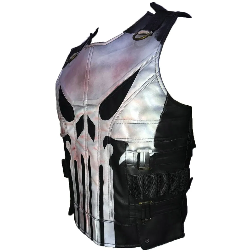 Powerful Men's Black Leather Punisher Vest - John Bernthal Season 2 Edition