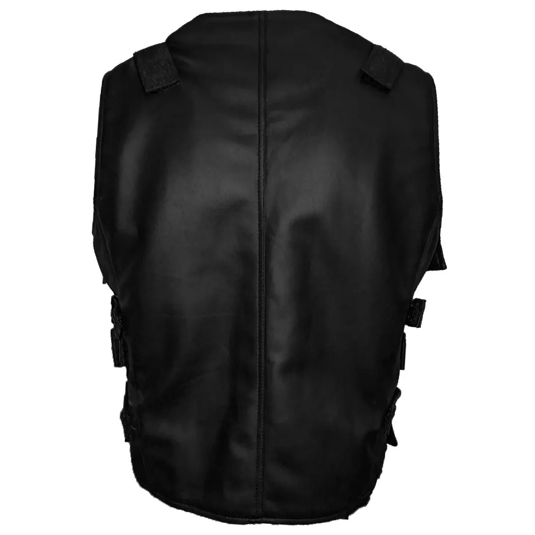 Powerful Men's Black Leather Punisher Vest - John Bernthal Season 2 Edition