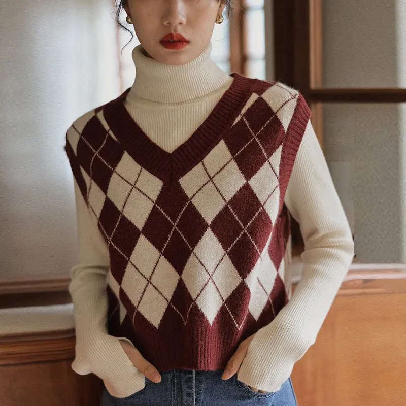 Preppy Aesthetic Sweater Plaid Pullover Vest Knitted Sweater