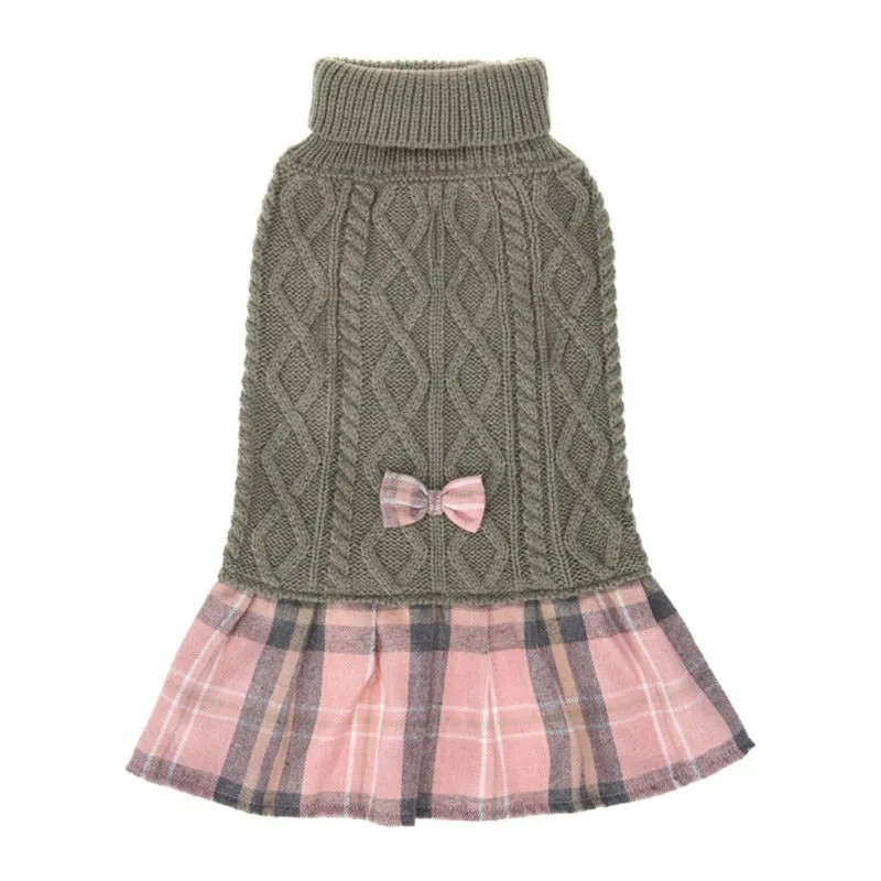 Preppy Plaid Knit Turtleneck Dog Sweater Dress