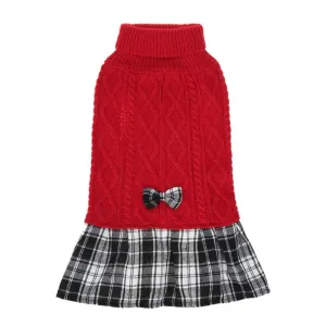 Preppy Plaid Knit Turtleneck Dog Sweater Dress