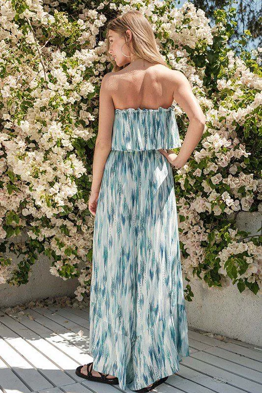 Printed Wide Leg Strapless Jumpsuit