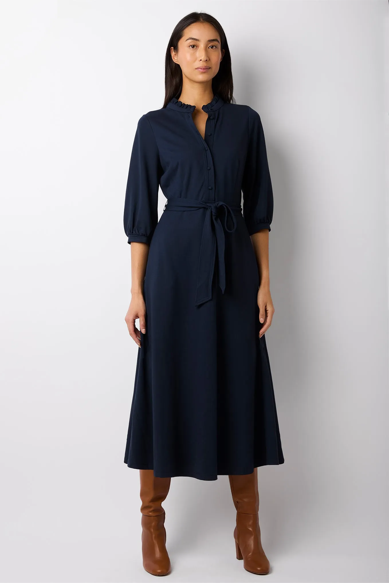 Priscilla Midi Ponte Dress - Navy