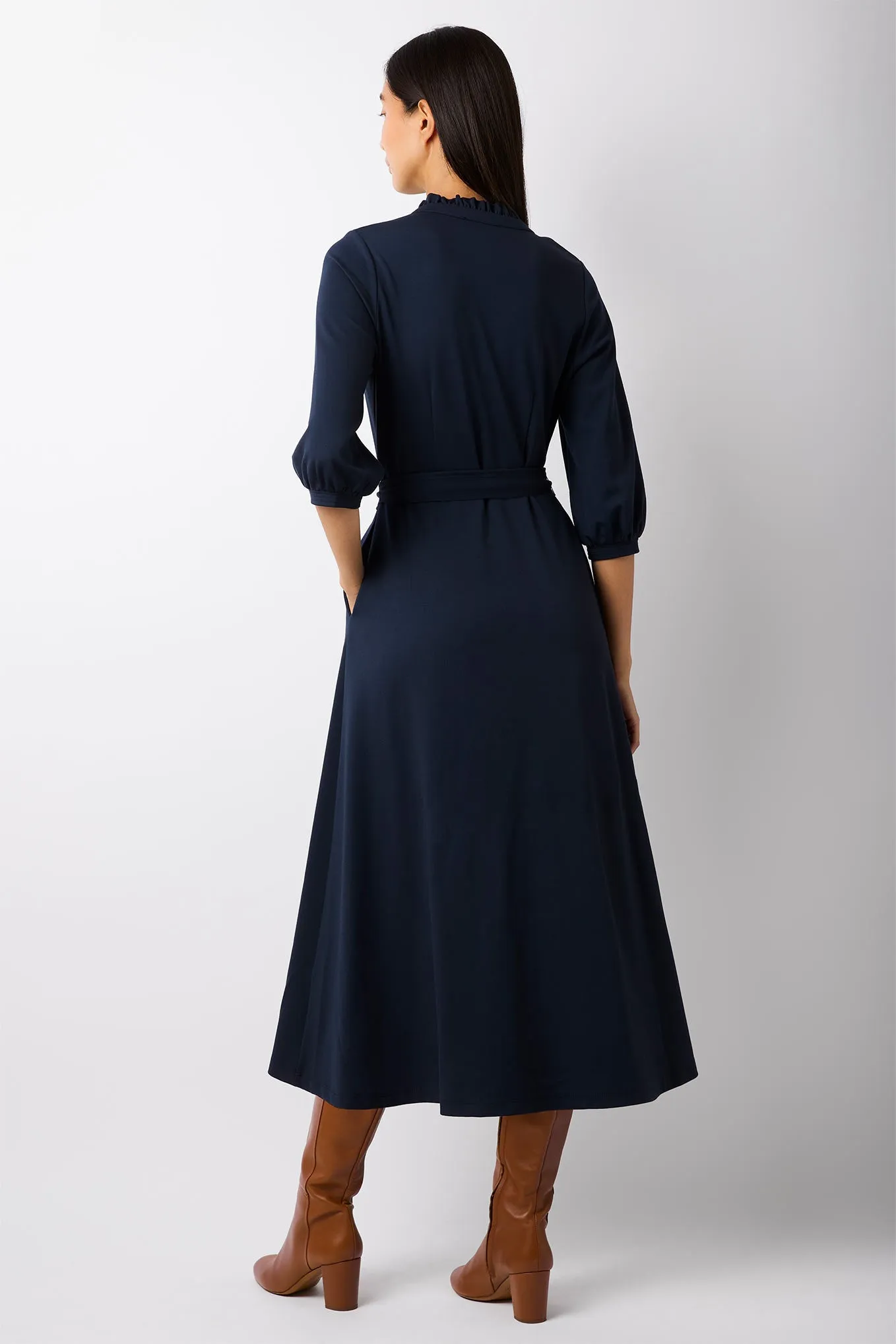 Priscilla Midi Ponte Dress - Navy