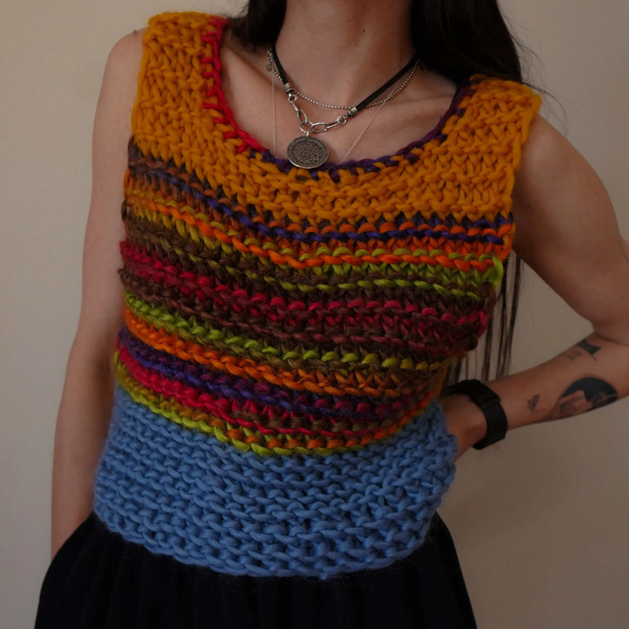 Rainbow Chunky Knitted Vest