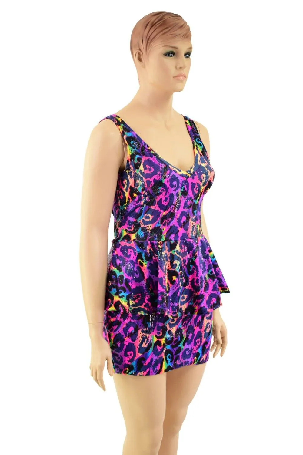 Rainbow Leopard Peplum Tank Dress