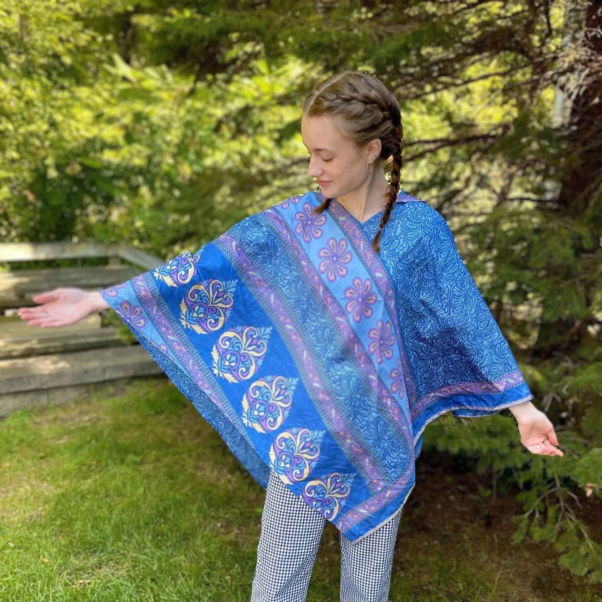 Recycled Sari Hooded Poncho