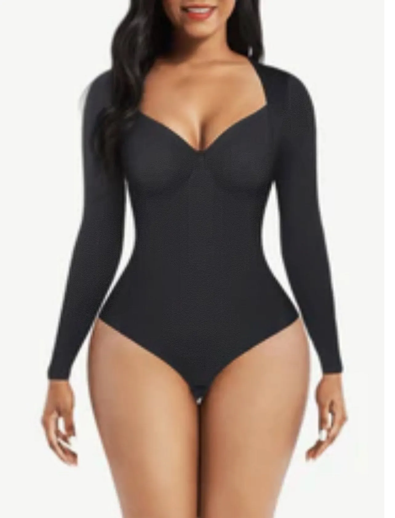 Retro Collar Long Sleeve Thong Bodysuit