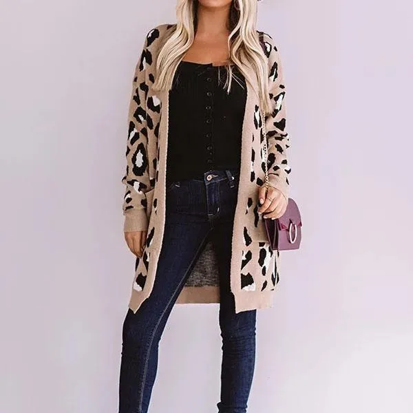 Retro Leopard Spotted Prints Oversized Comfy Long Cardigan Sweaters