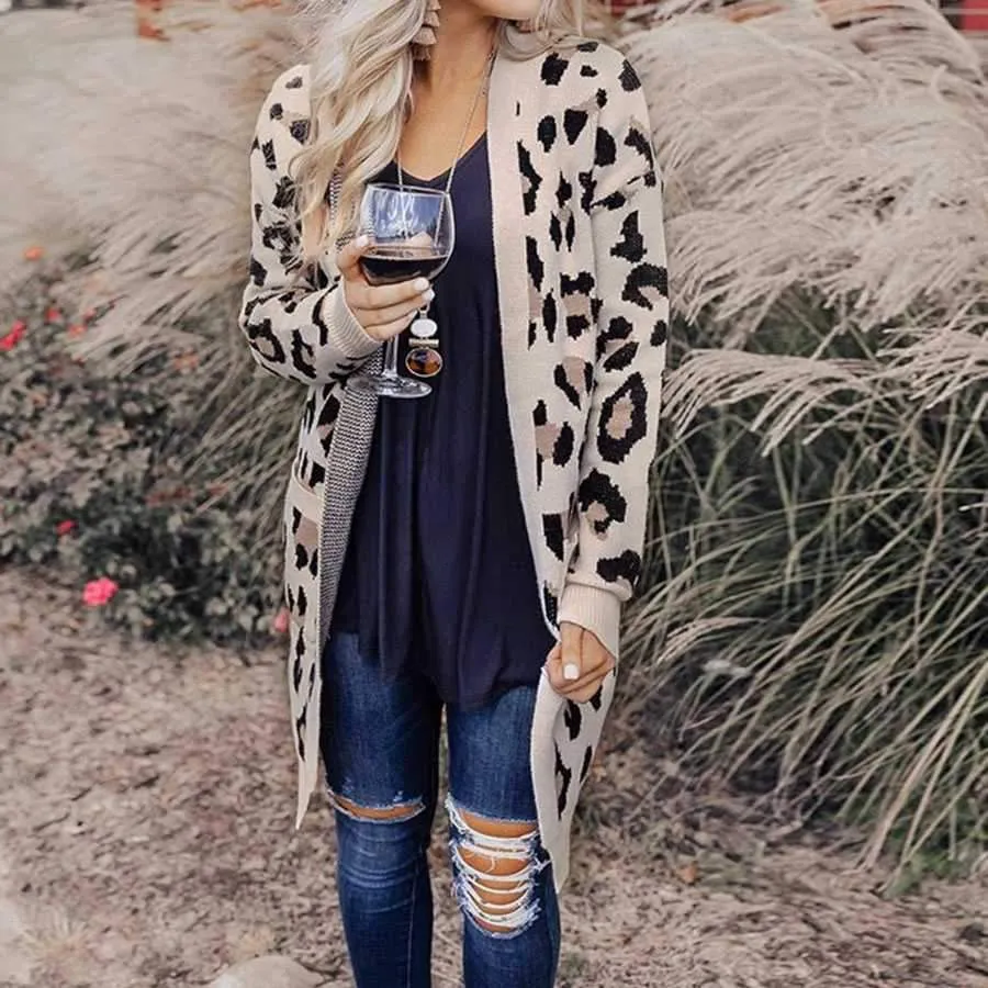 Retro Leopard Spotted Prints Oversized Comfy Long Cardigan Sweaters