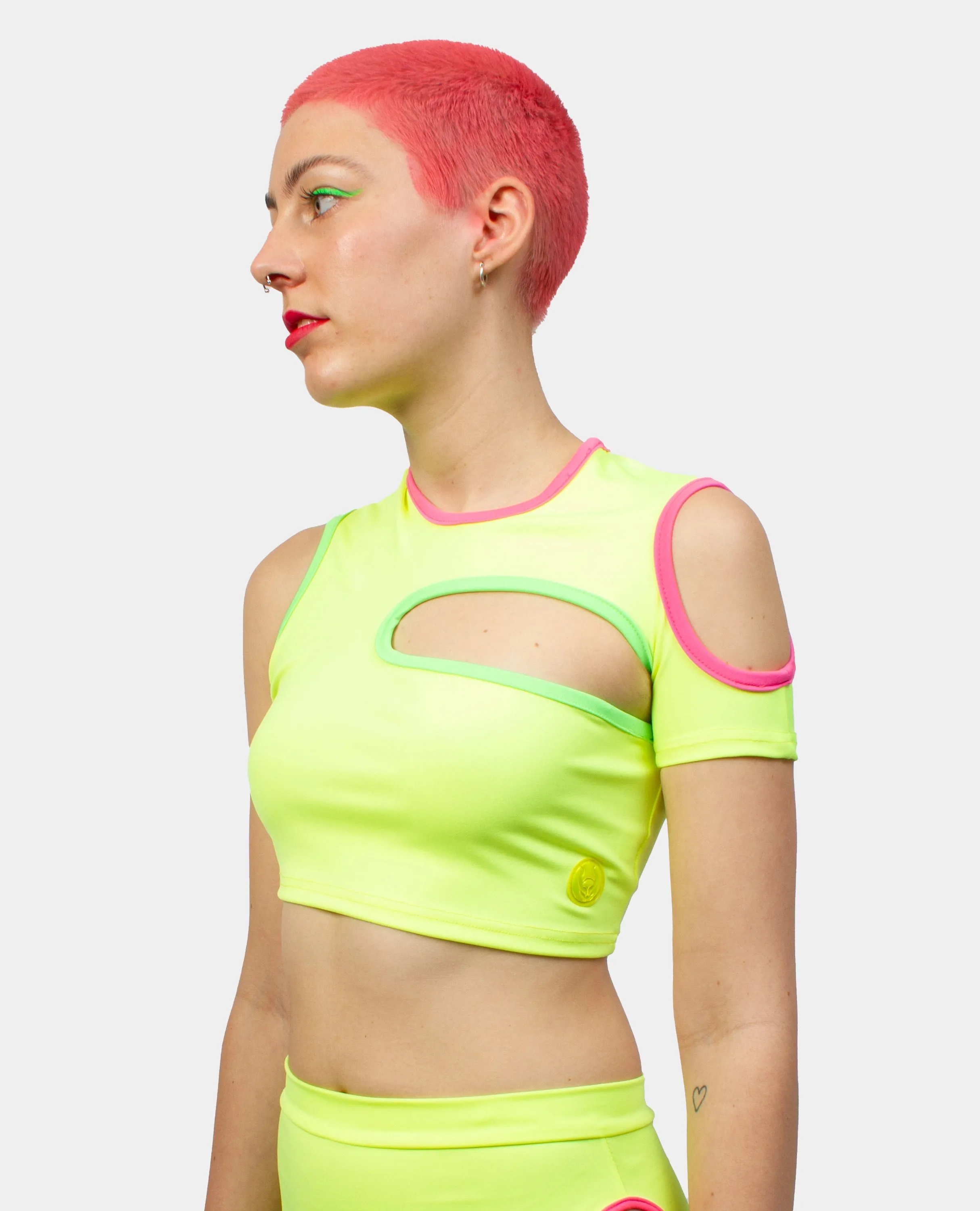 REWIND CROPPED VEST NEON YELLOW