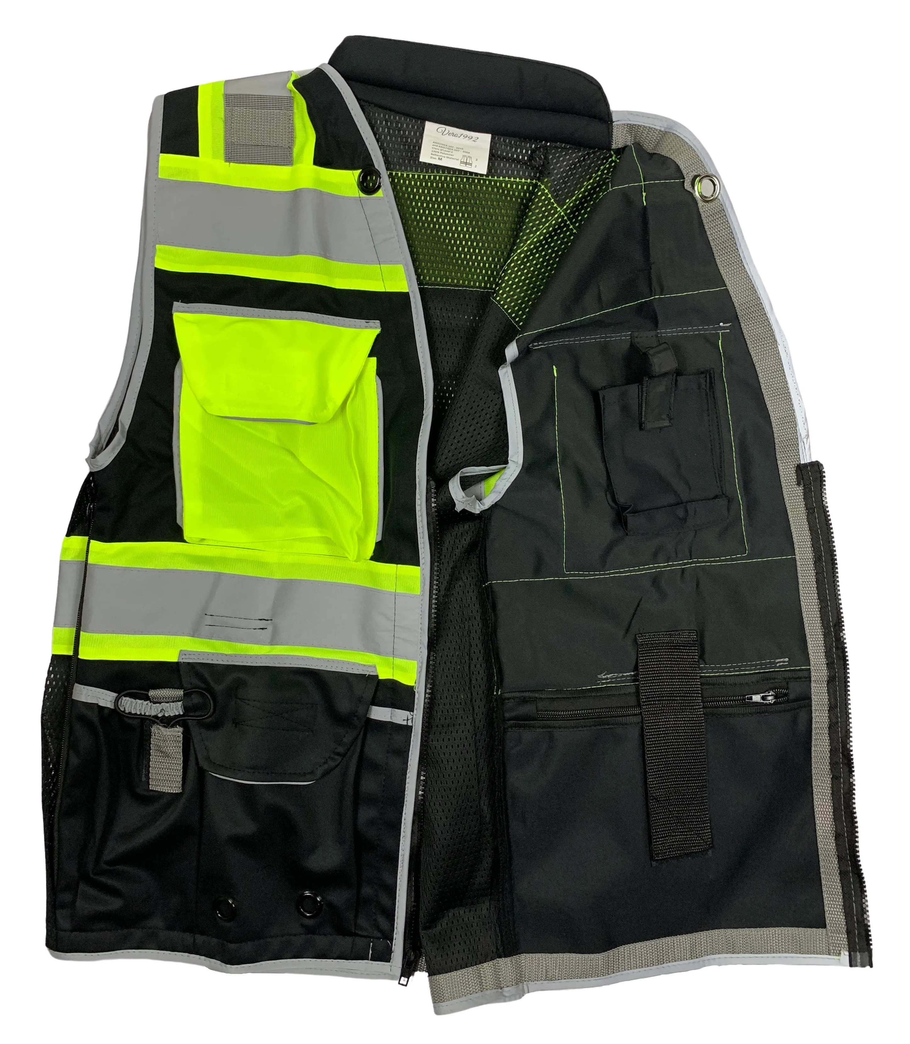 REXZUS  E Engineer Safety Vest High Visibility Reflective Black Series Mesh with Zipper and pockets