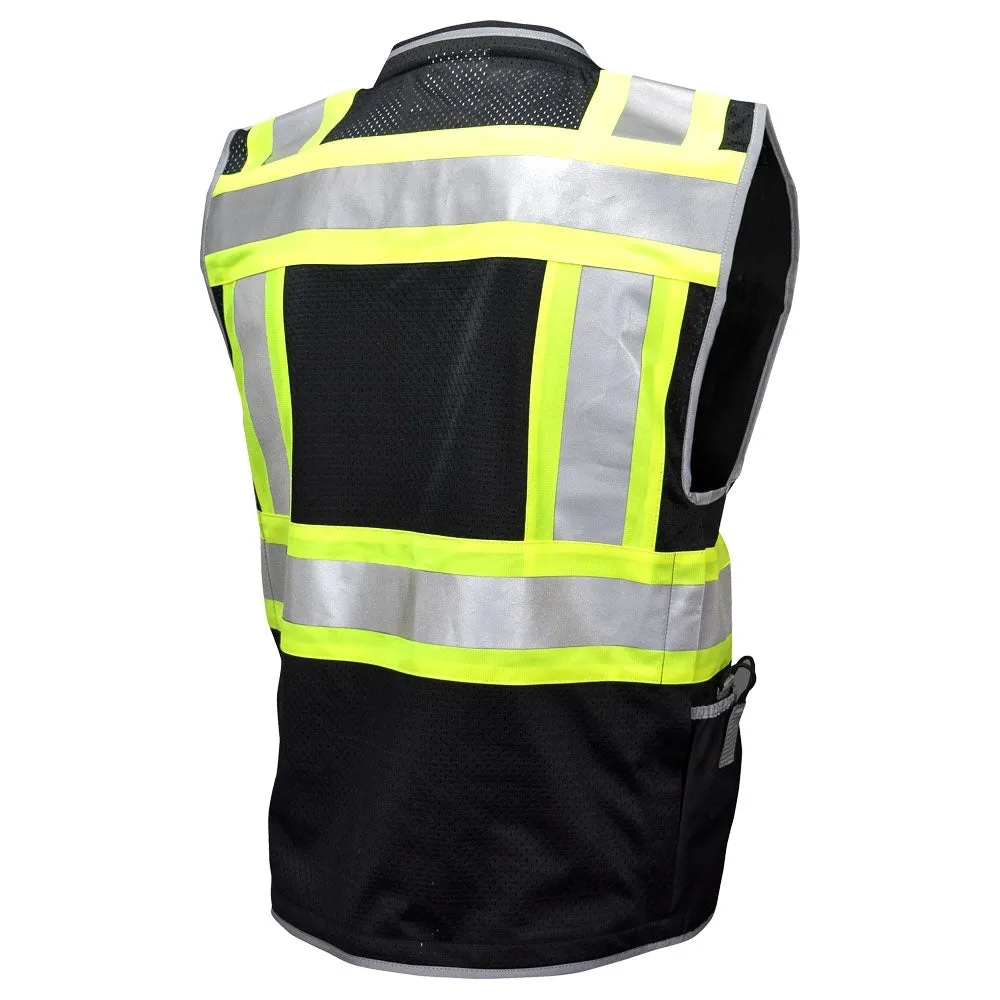 REXZUS  E Engineer Safety Vest High Visibility Reflective Black Series Mesh with Zipper and pockets