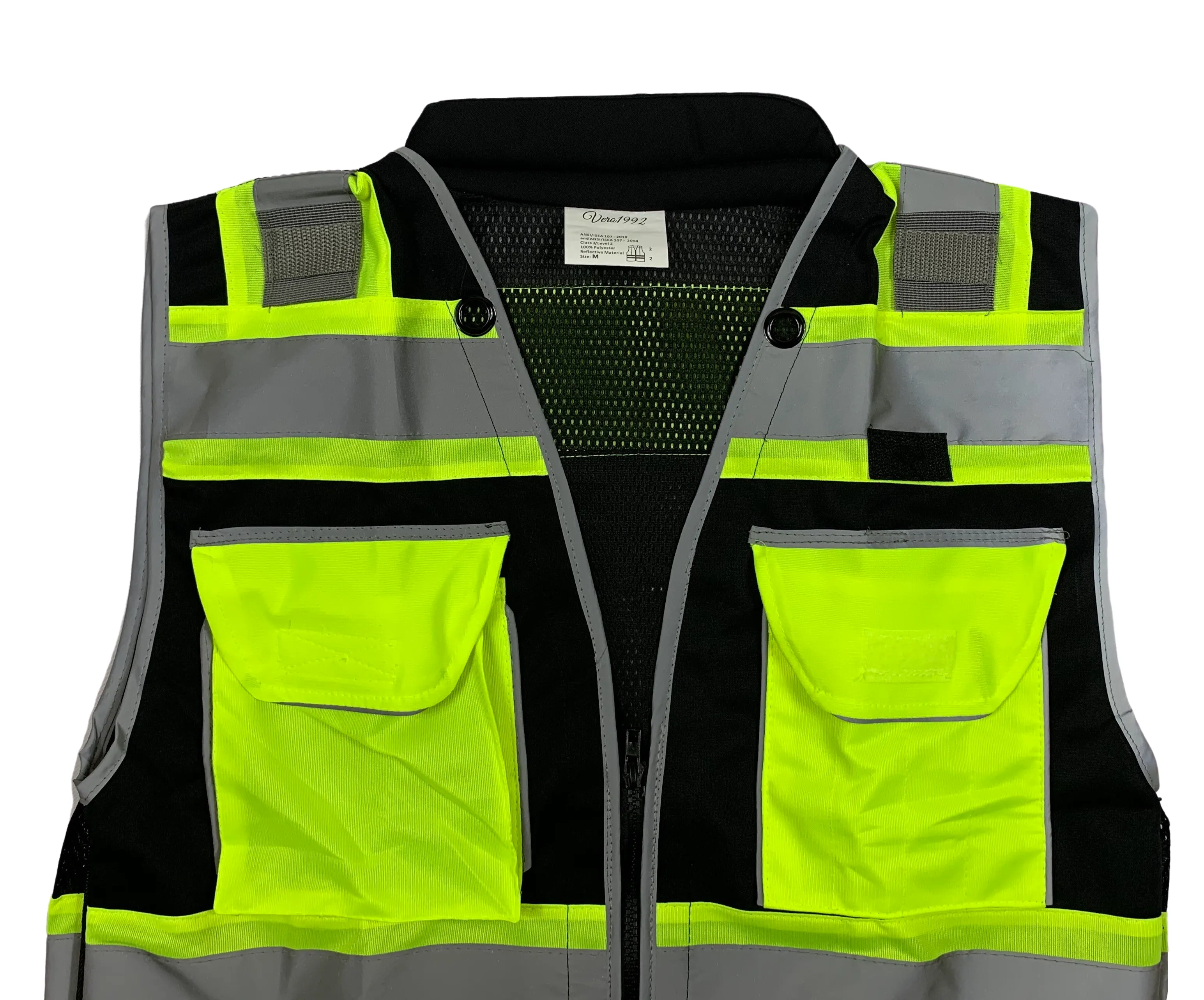 REXZUS  E Engineer Safety Vest High Visibility Reflective Black Series Mesh with Zipper and pockets