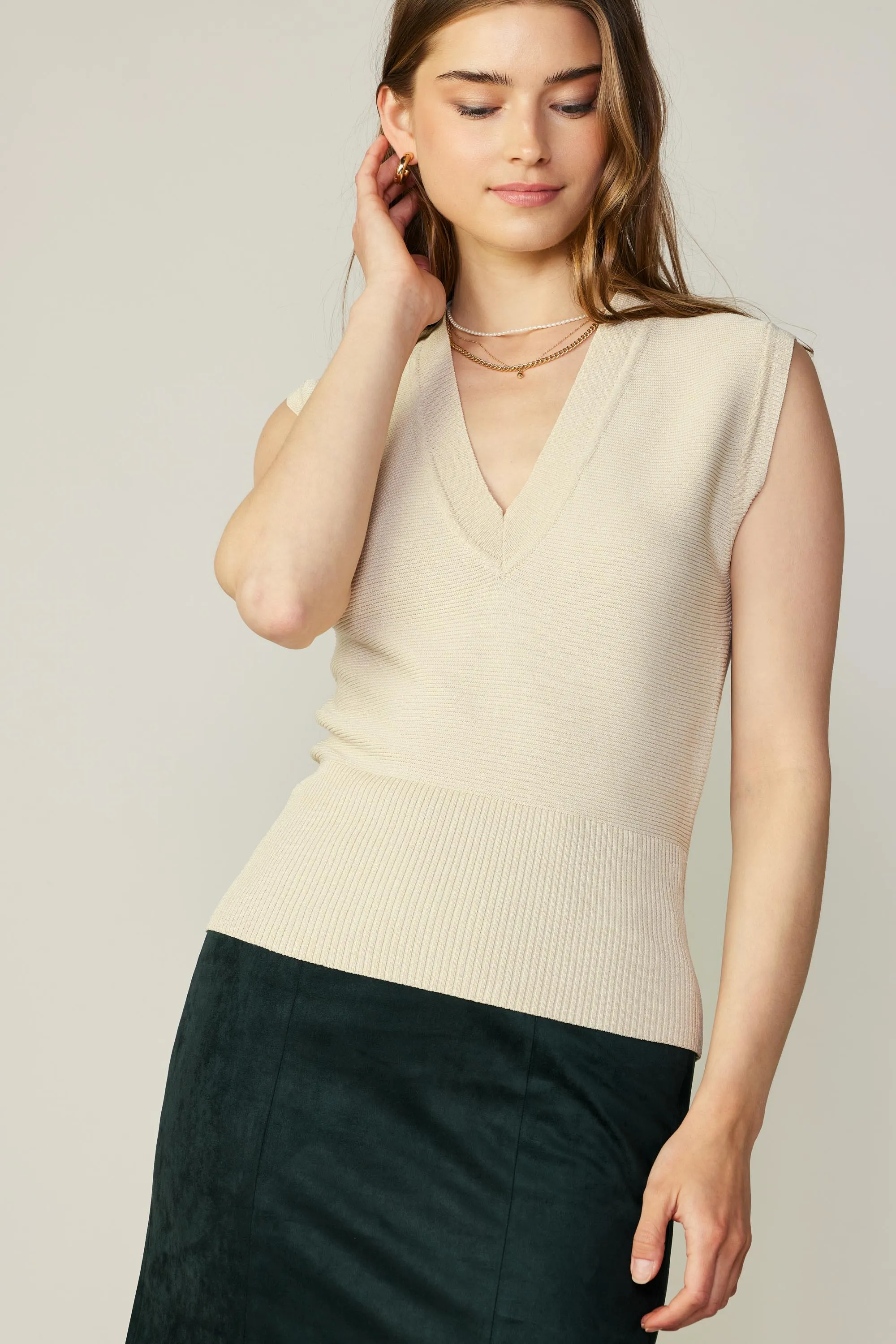 Ribbed Collar Sweater Vest