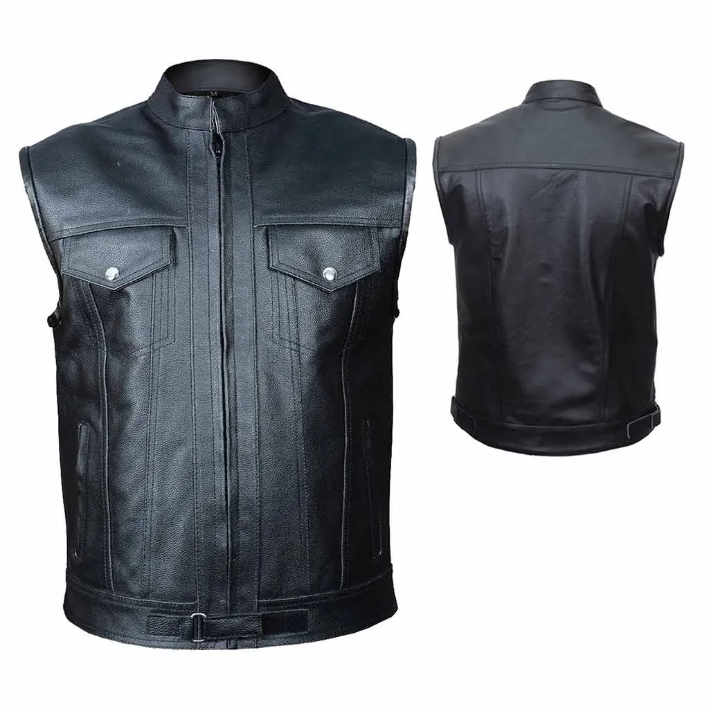 RIDERACT® Leather Motorcycle Vest SOA Zipper Closure