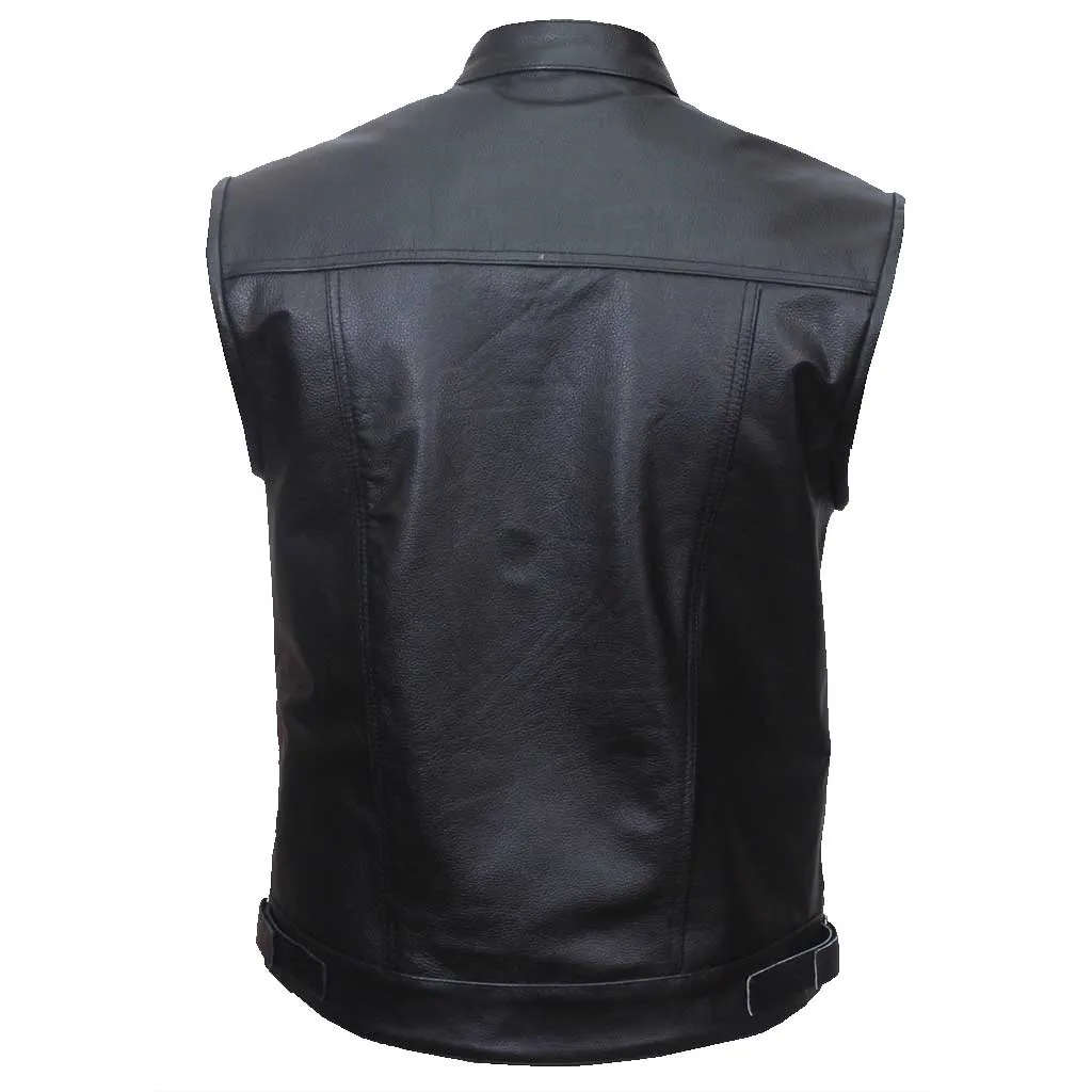 RIDERACT® Leather Motorcycle Vest SOA Zipper Closure