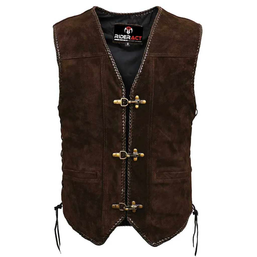 RIDERACT® Suede Leather Vest Brown Triple Clasp