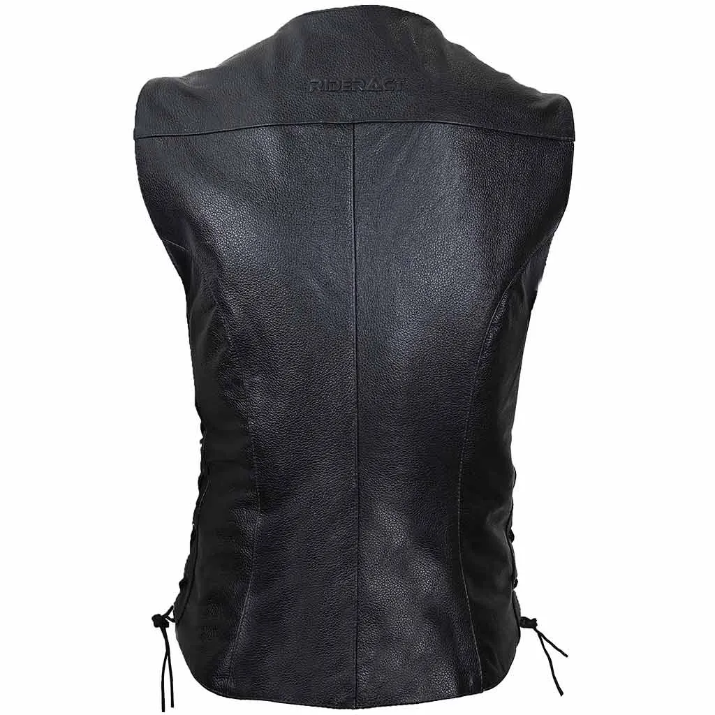 RIDERACT® Women Leather Motorcycle Vest Patsy Adjustable